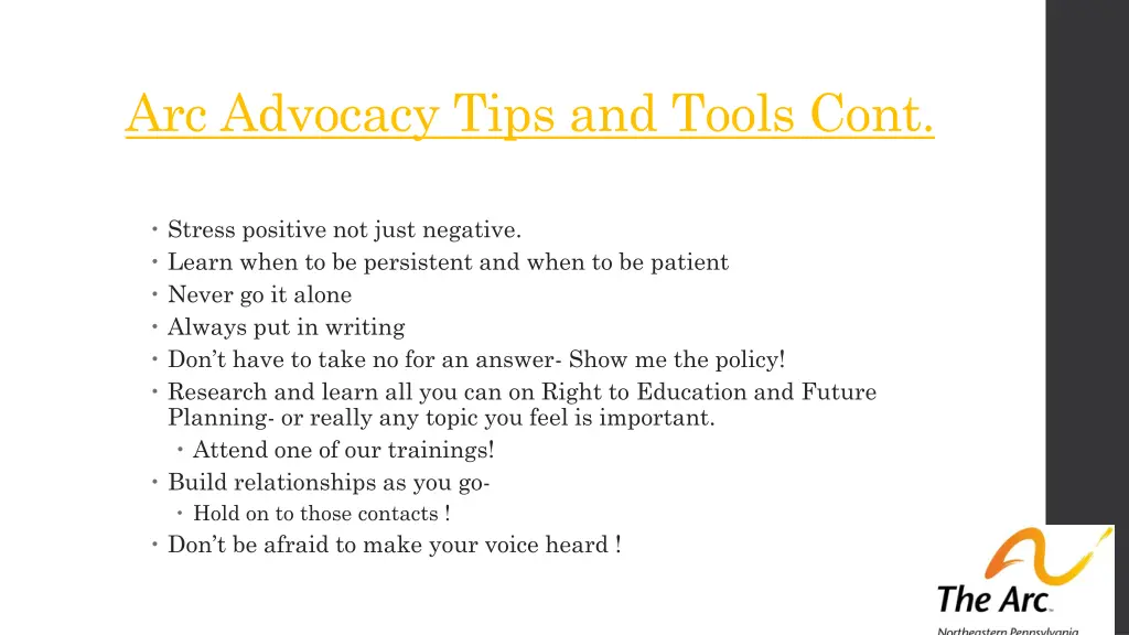 arc advocacy tips and tools cont