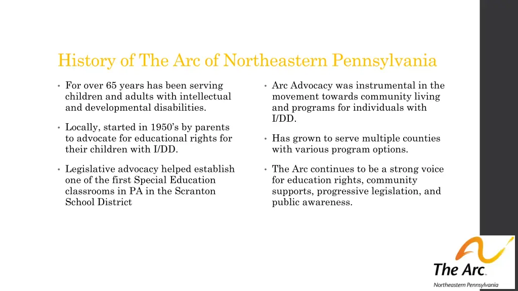 history of the arc of northeastern pennsylvania
