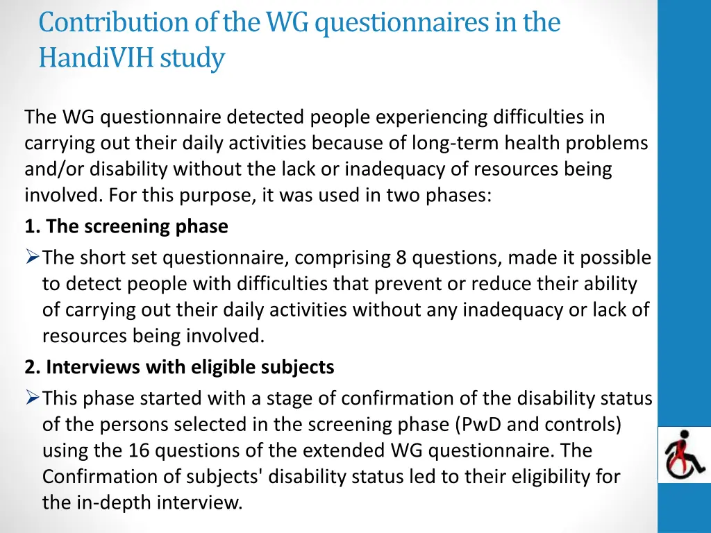 contribution of the wg questionnaires