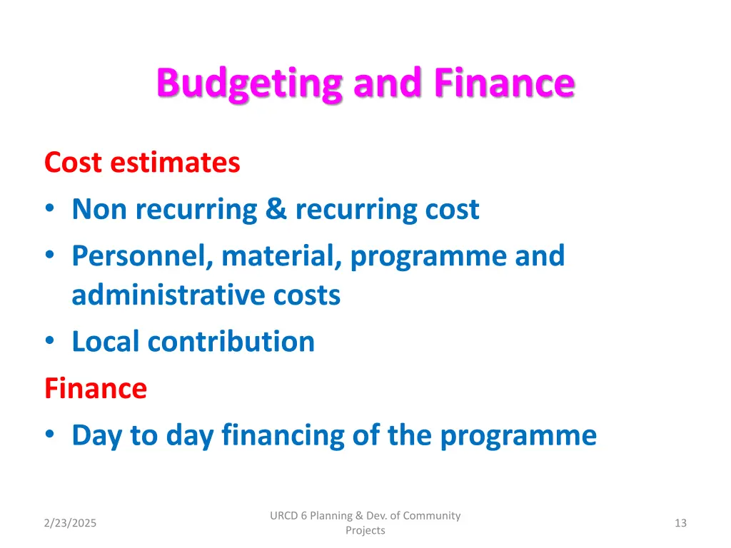 budgeting and finance