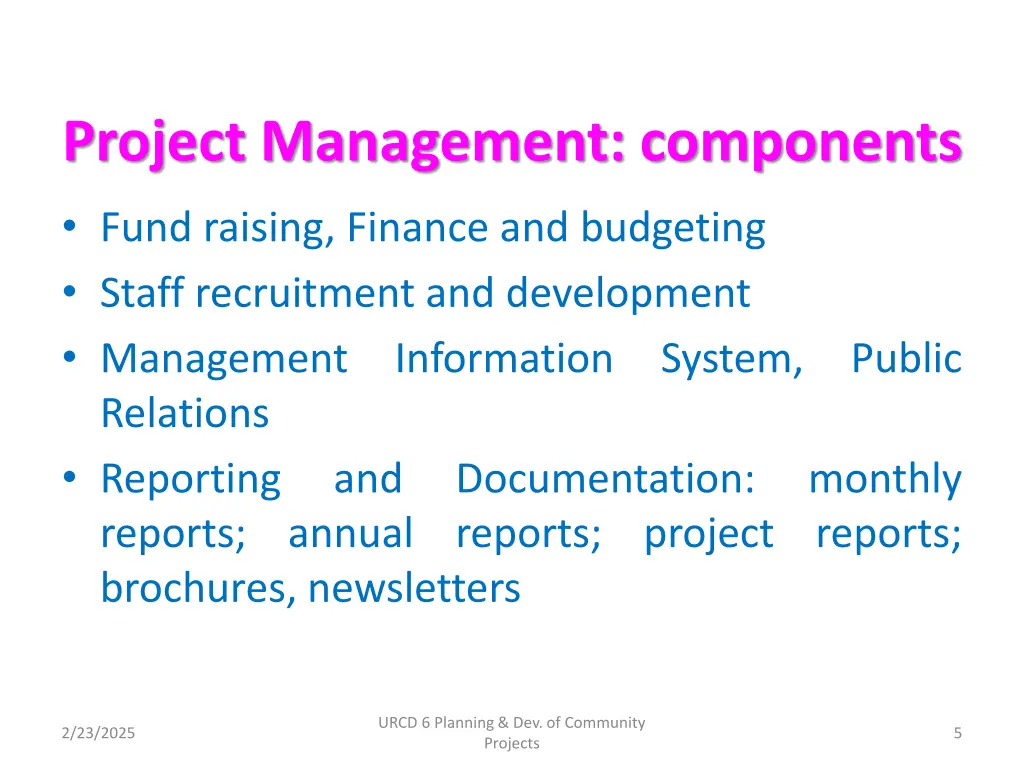 project management components