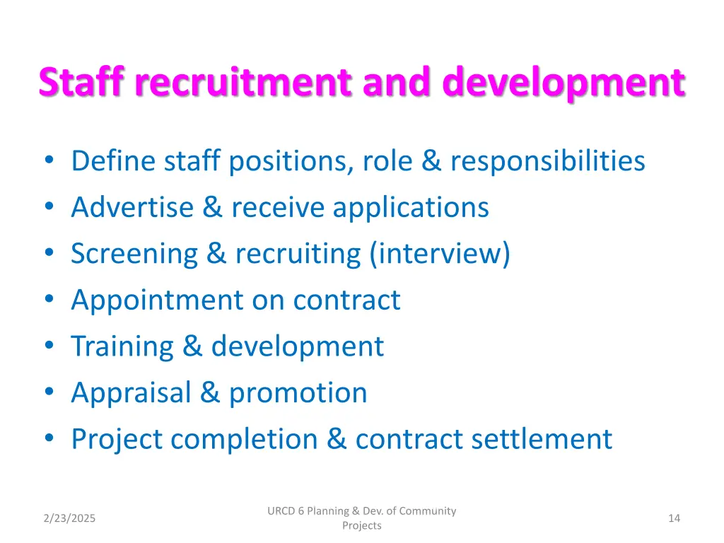 staff recruitment and development