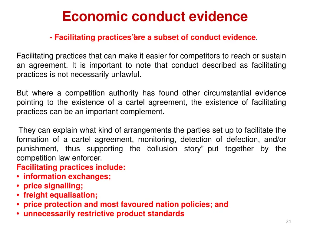 economic conduct evidence