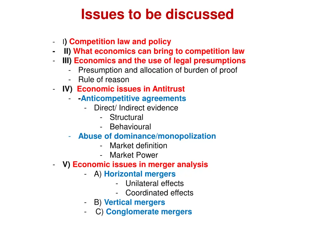 issues to be discussed