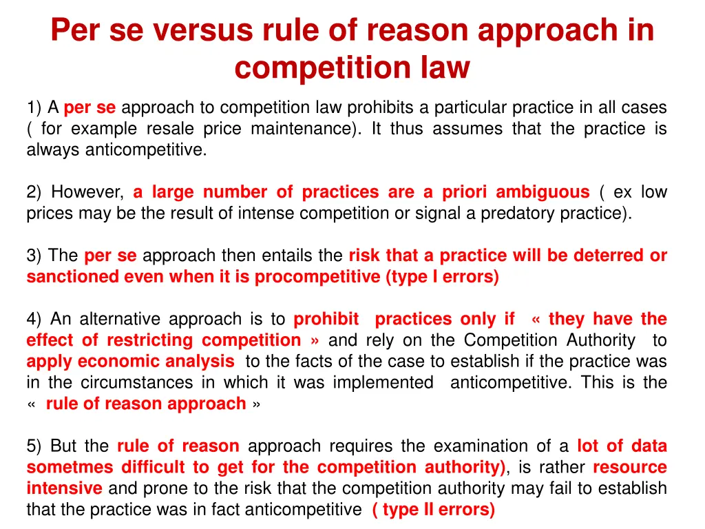 per se versus rule of reason approach