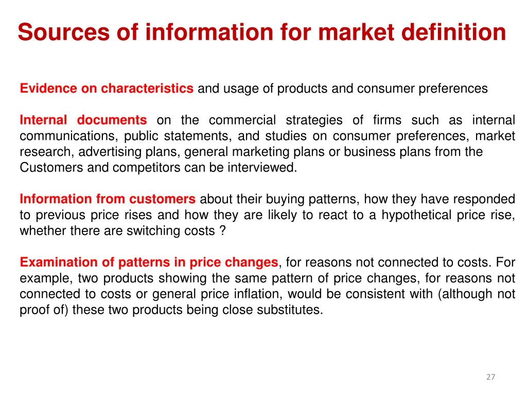 sources of information for market definition