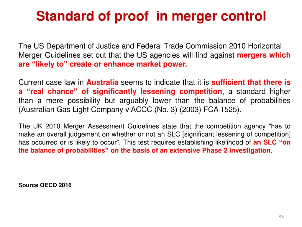 standard of proof in merger control 1
