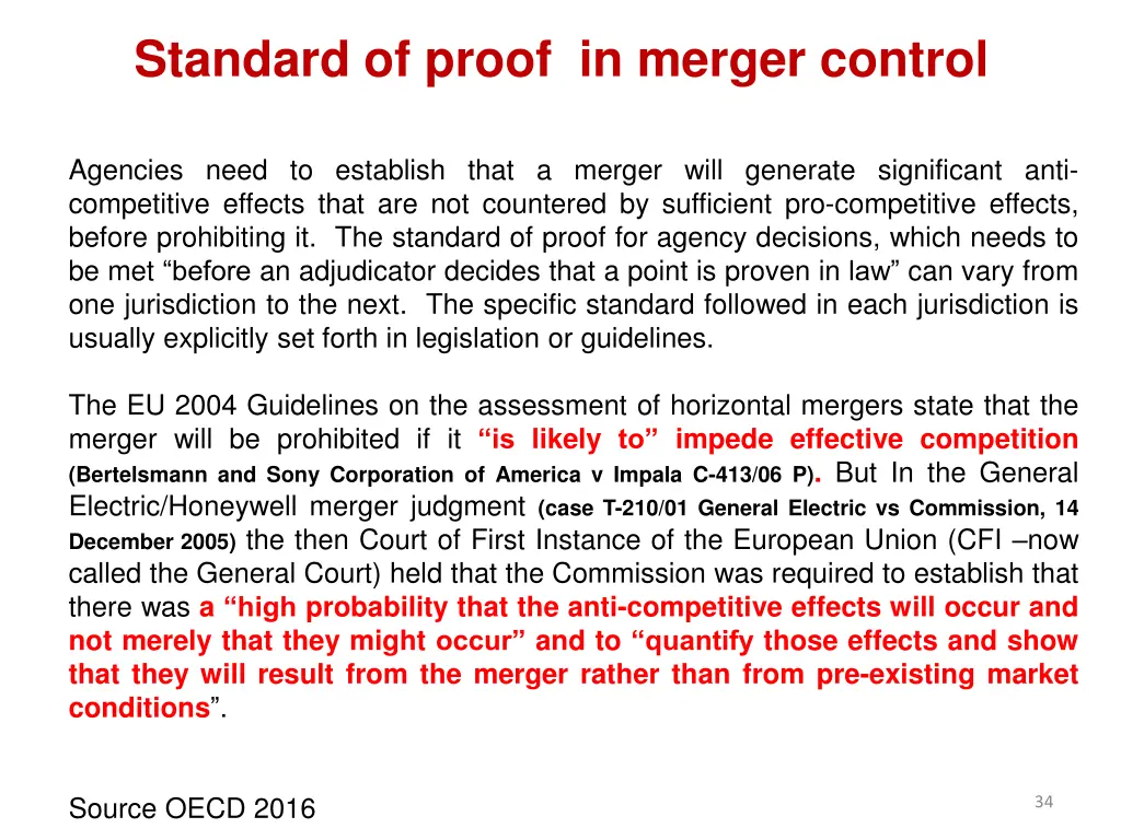 standard of proof in merger control