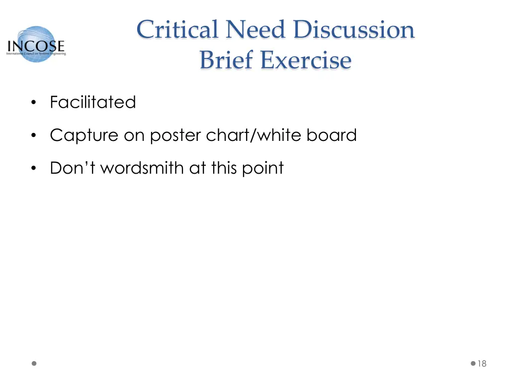 critical need discussion brief exercise