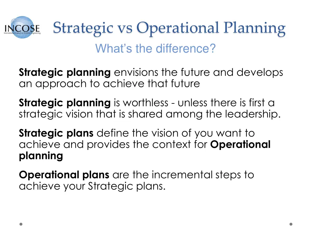strategic vs operational planning what