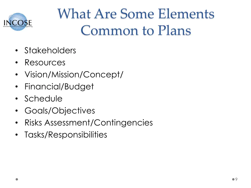 what are some elements common to plans