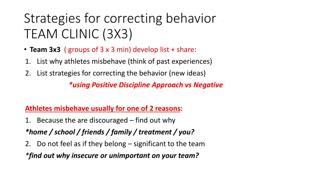 strategies for correcting behavior team clinic 3x3