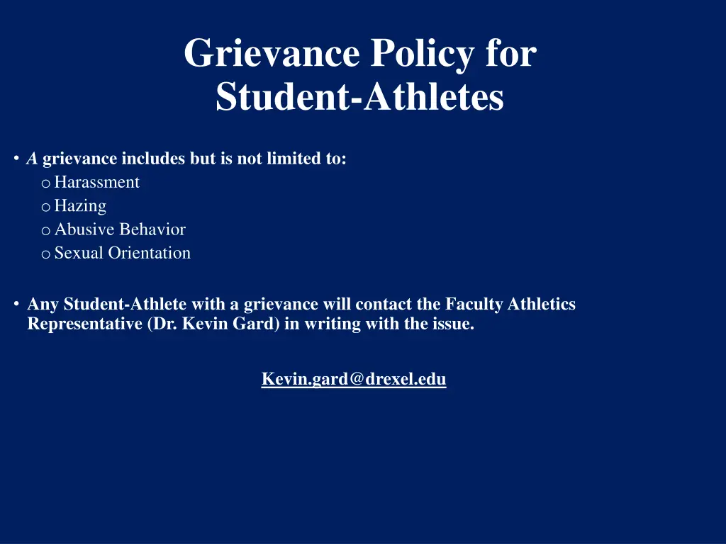 grievance policy for student athletes