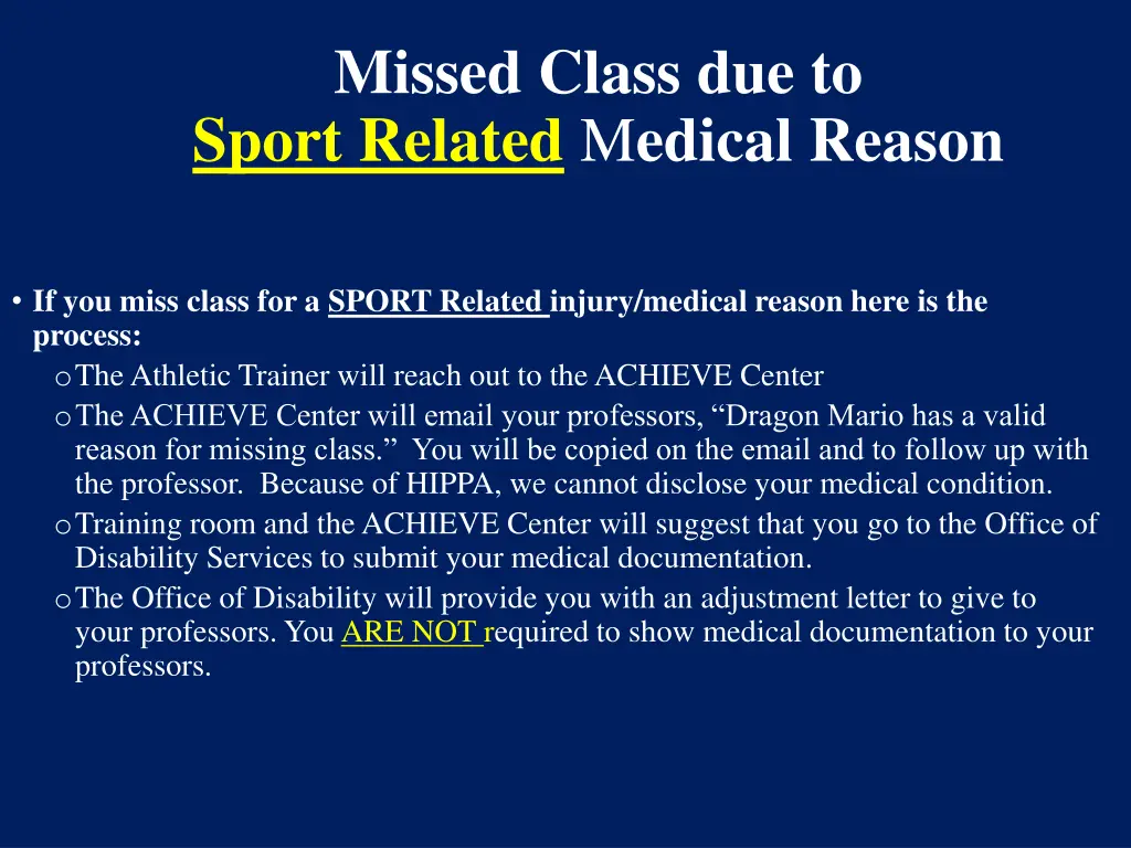 missed class due to sport related m edical reason