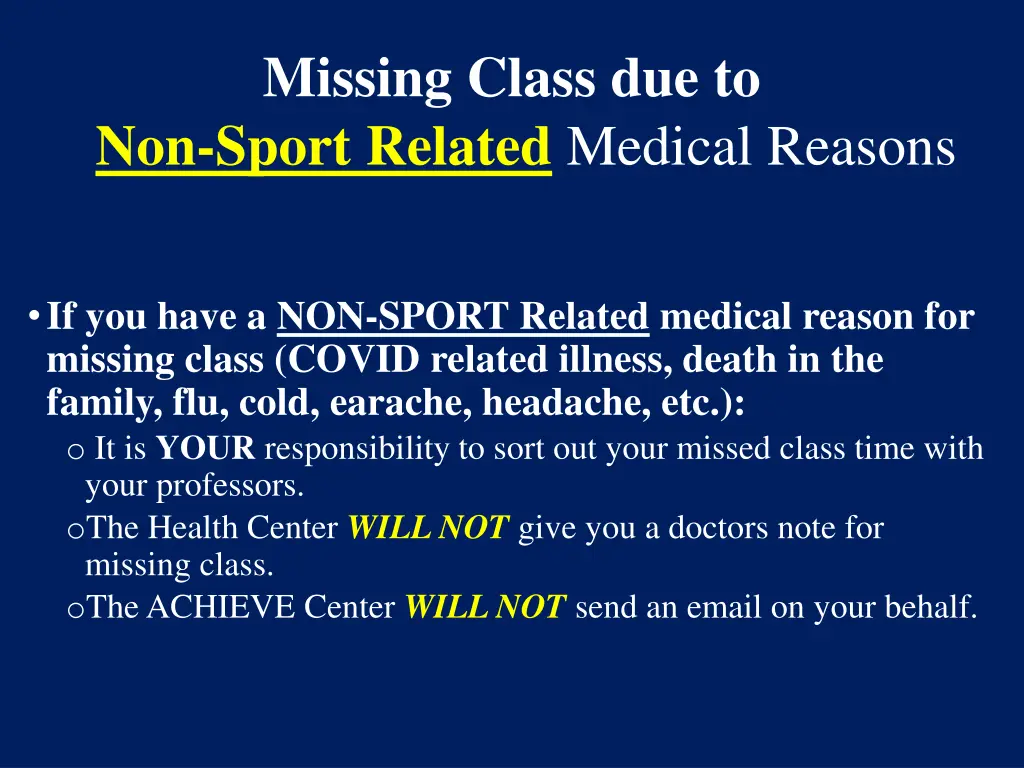 missing class due to non sport related medical
