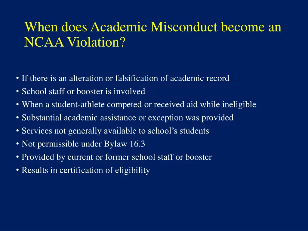 when does academic misconduct become an ncaa