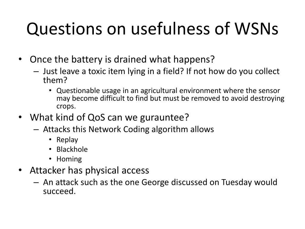 questions on usefulness of wsns