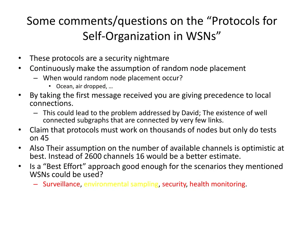 some comments questions on the protocols for self