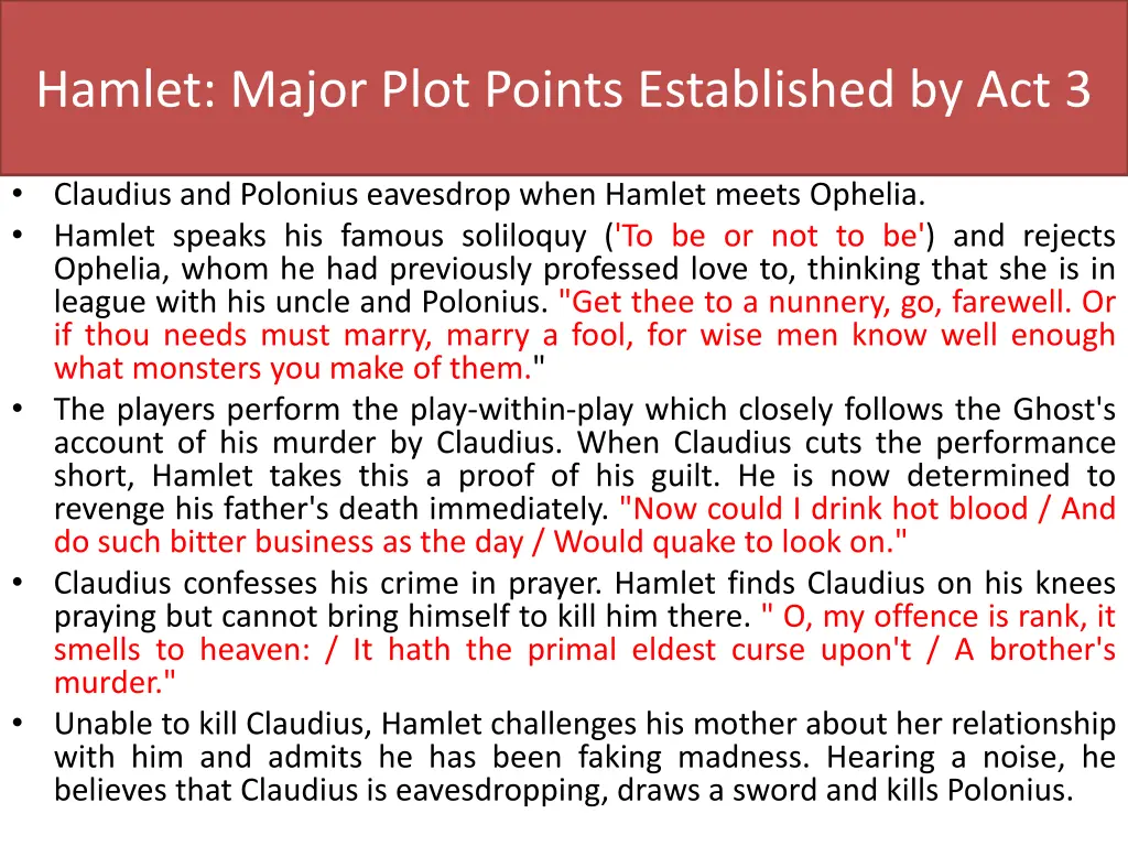 hamlet major plot points established by act 3