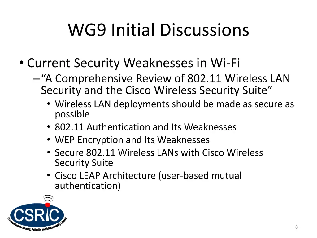 wg9 initial discussions