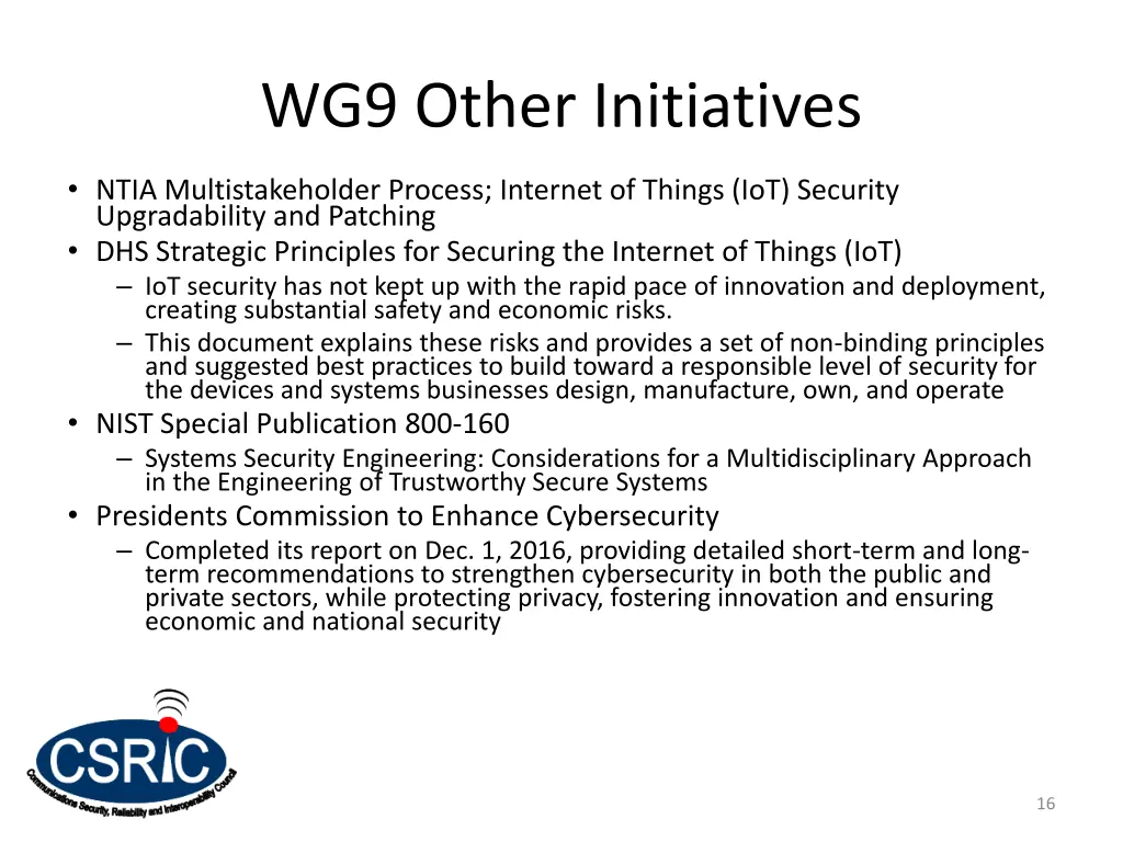 wg9 other initiatives