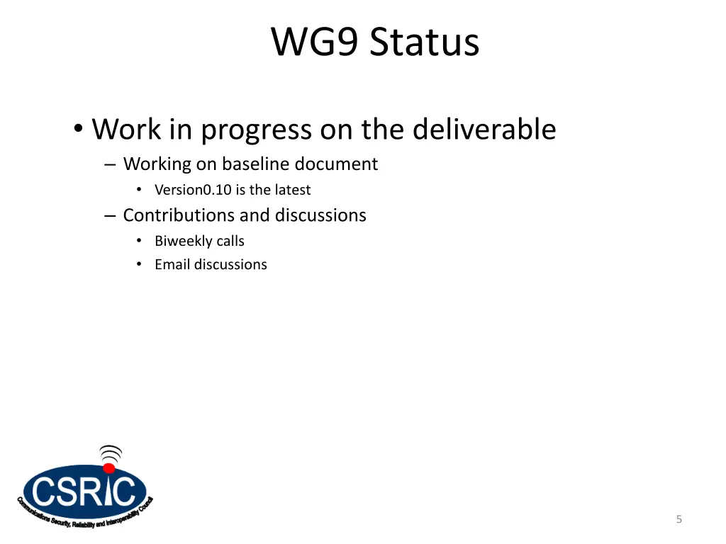 wg9 status