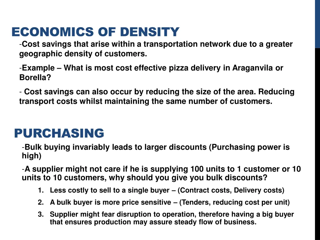 economics of density cost savings that arise