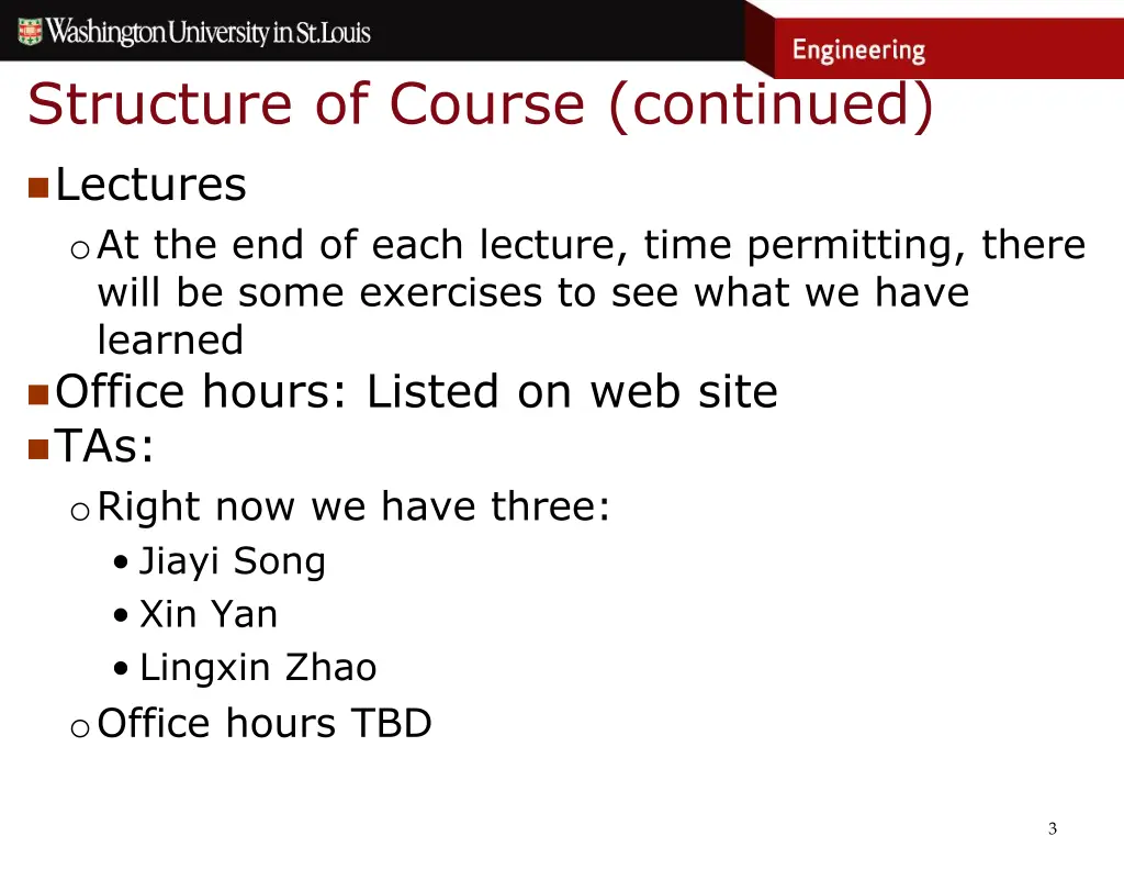 structure of course continued