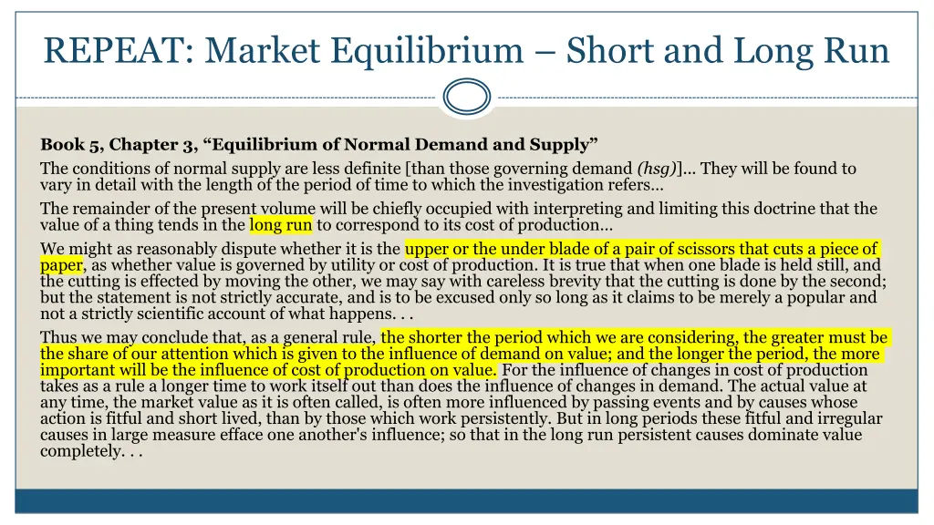 repeat market equilibrium short and long run