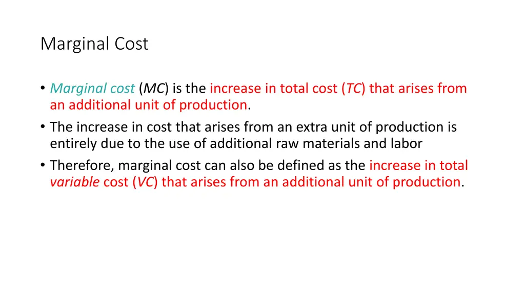 marginal cost