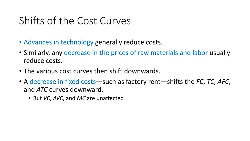 shifts of the cost curves