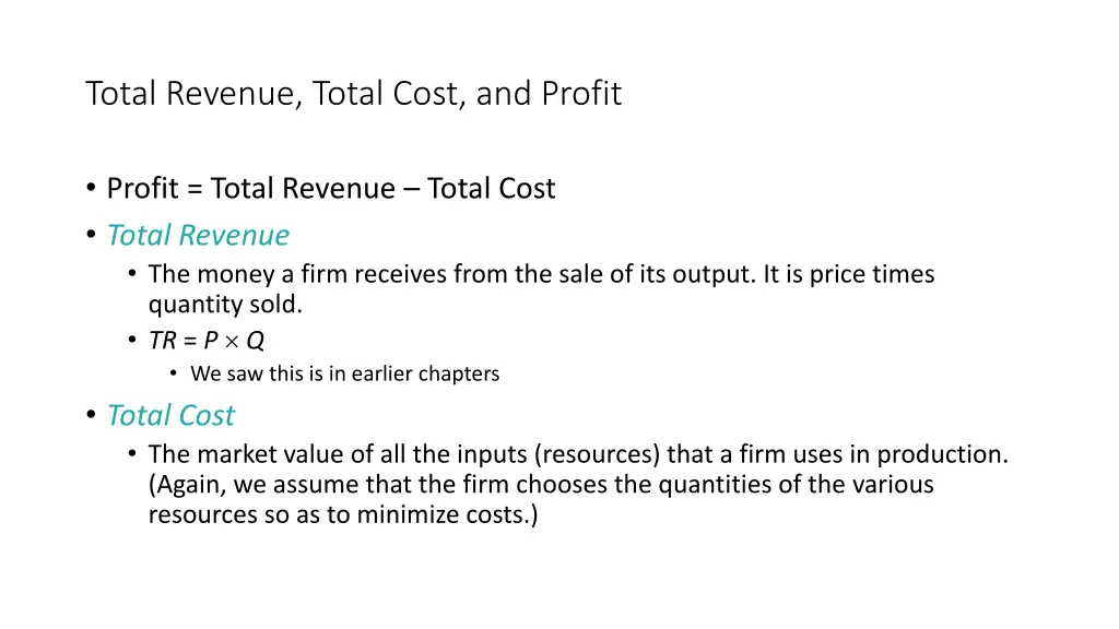 total revenue total cost and profit