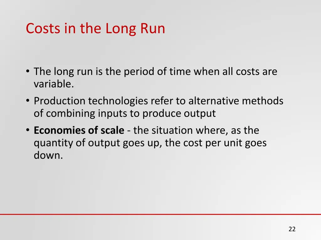 costs in the long run