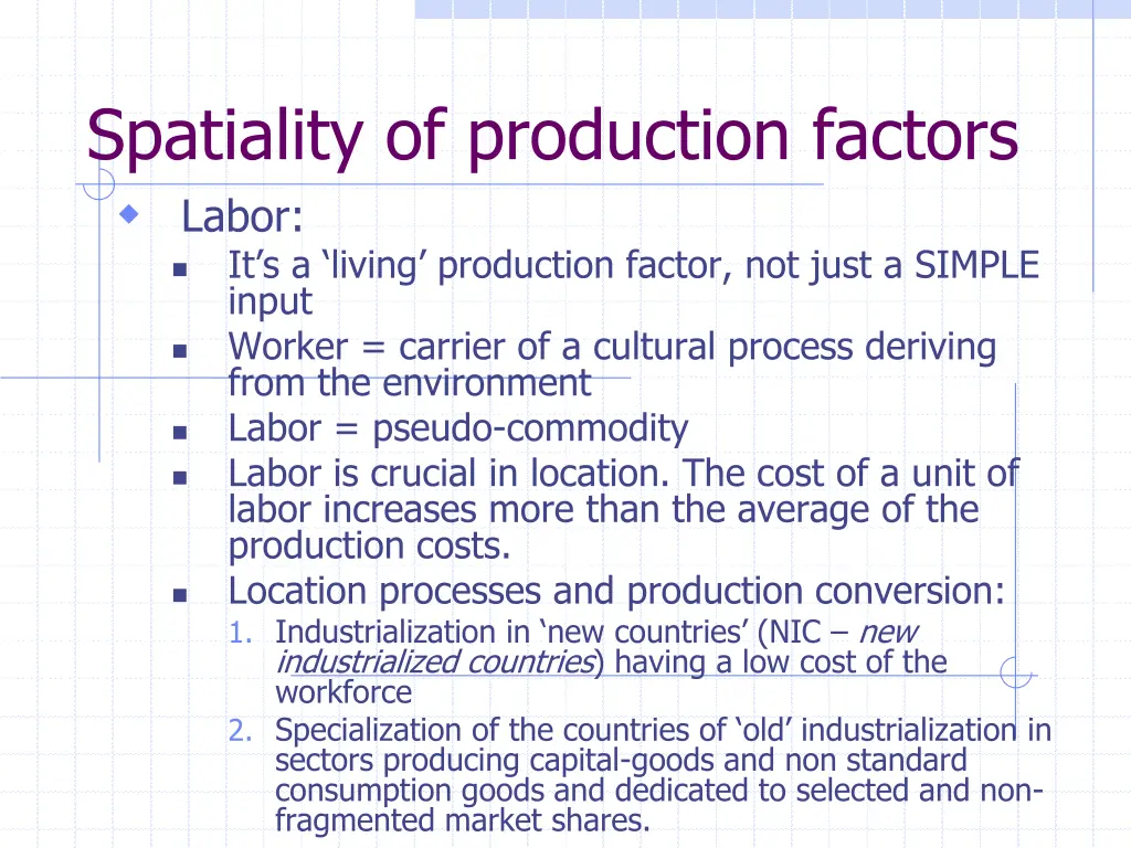 spatiality of production factors labor