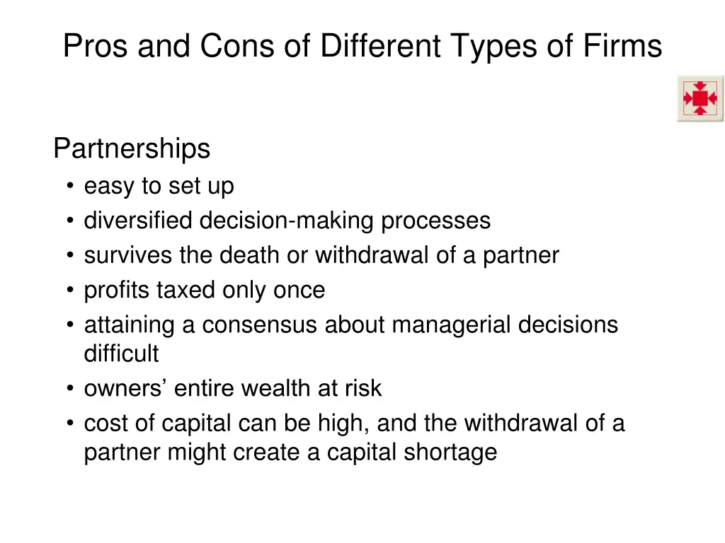 pros and cons of different types of firms 1