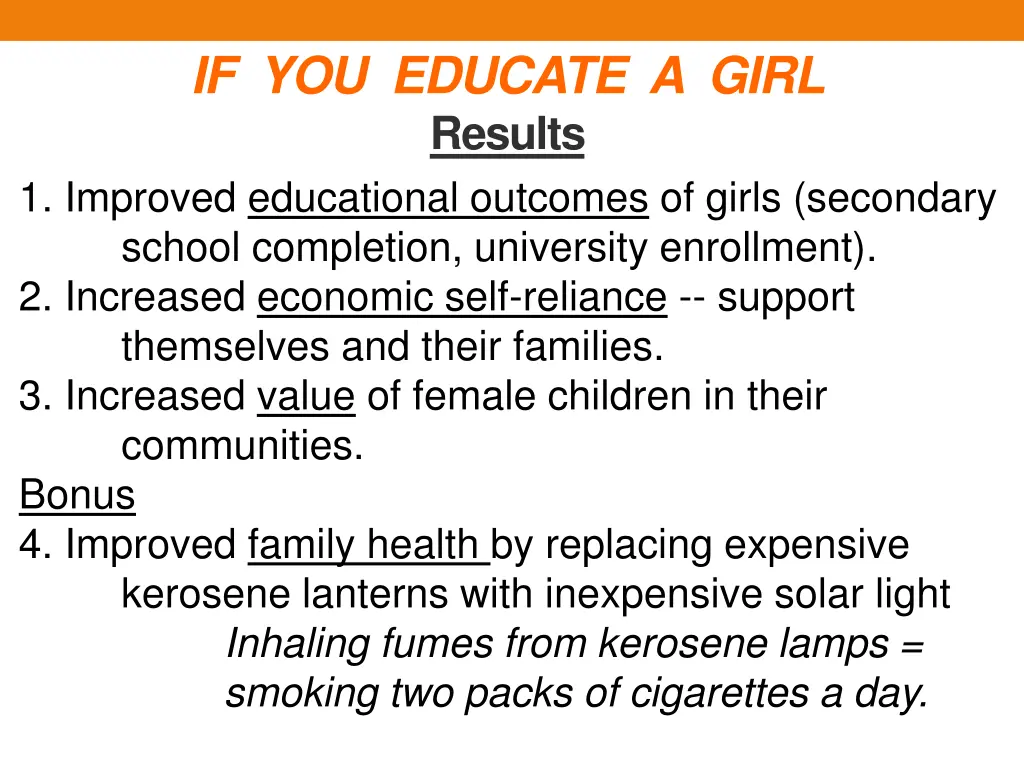 if you educate a girl results 1 improved