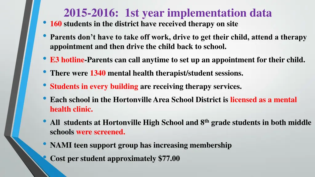 2015 2016 1st year implementation data