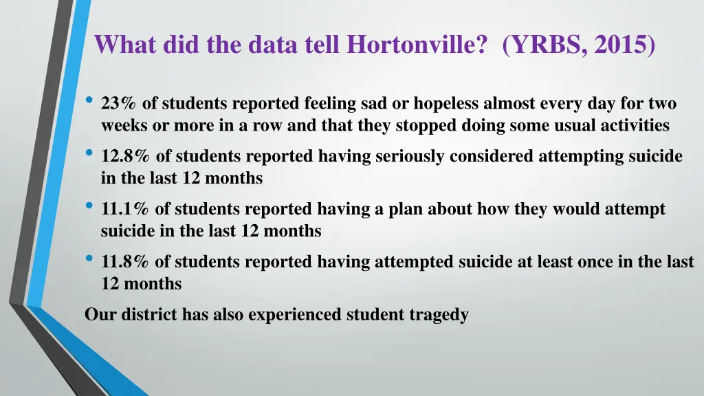 what did the data tell hortonville yrbs 2015