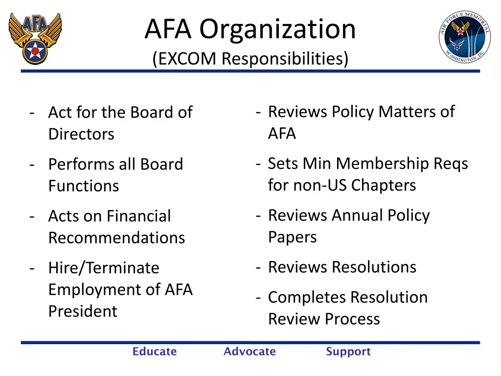 afa organization excom responsibilities