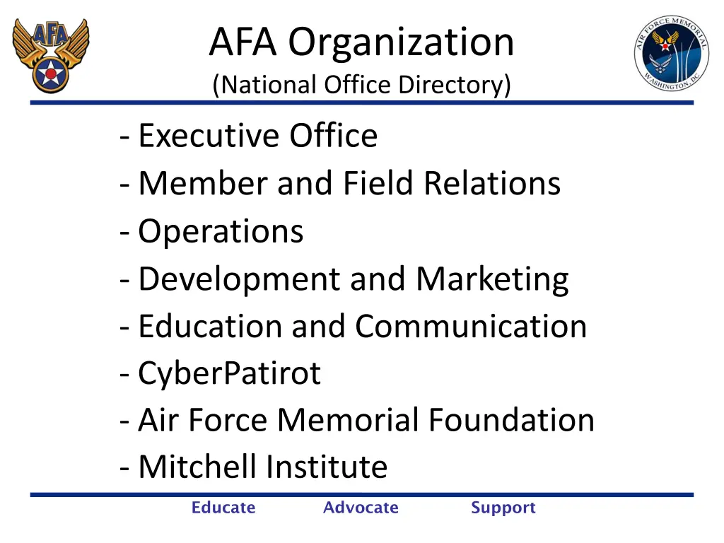 afa organization national office directory