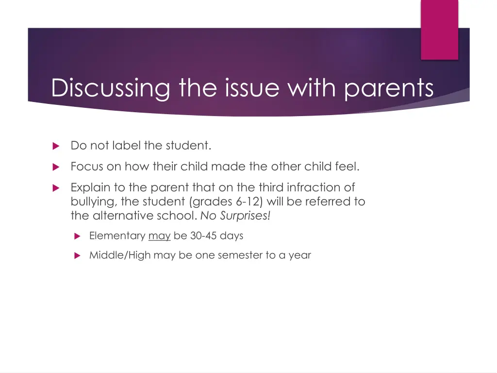 discussing the issue with parents