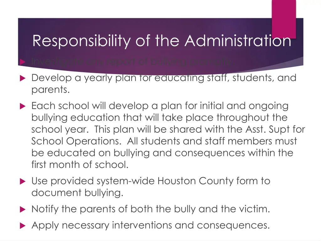 responsibility of the administration