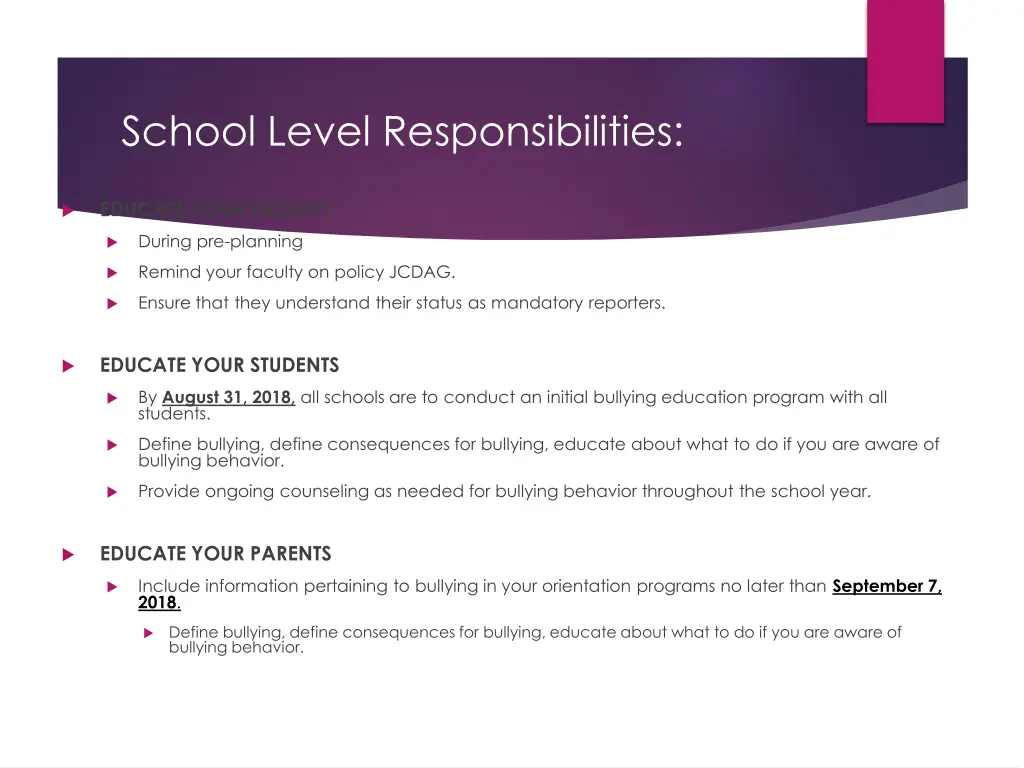 school level responsibilities