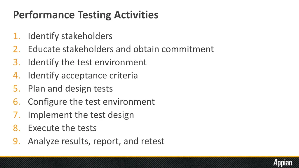 performance testing activities