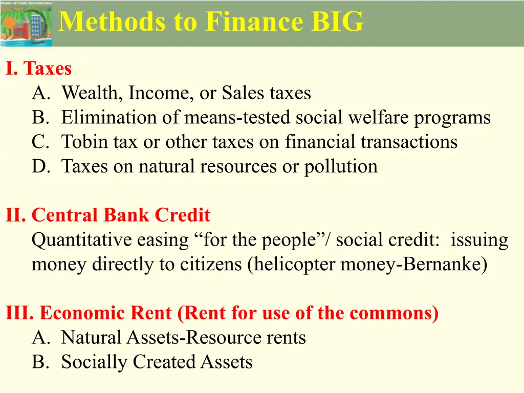 methods to finance big