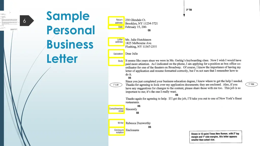 sample personal business letter