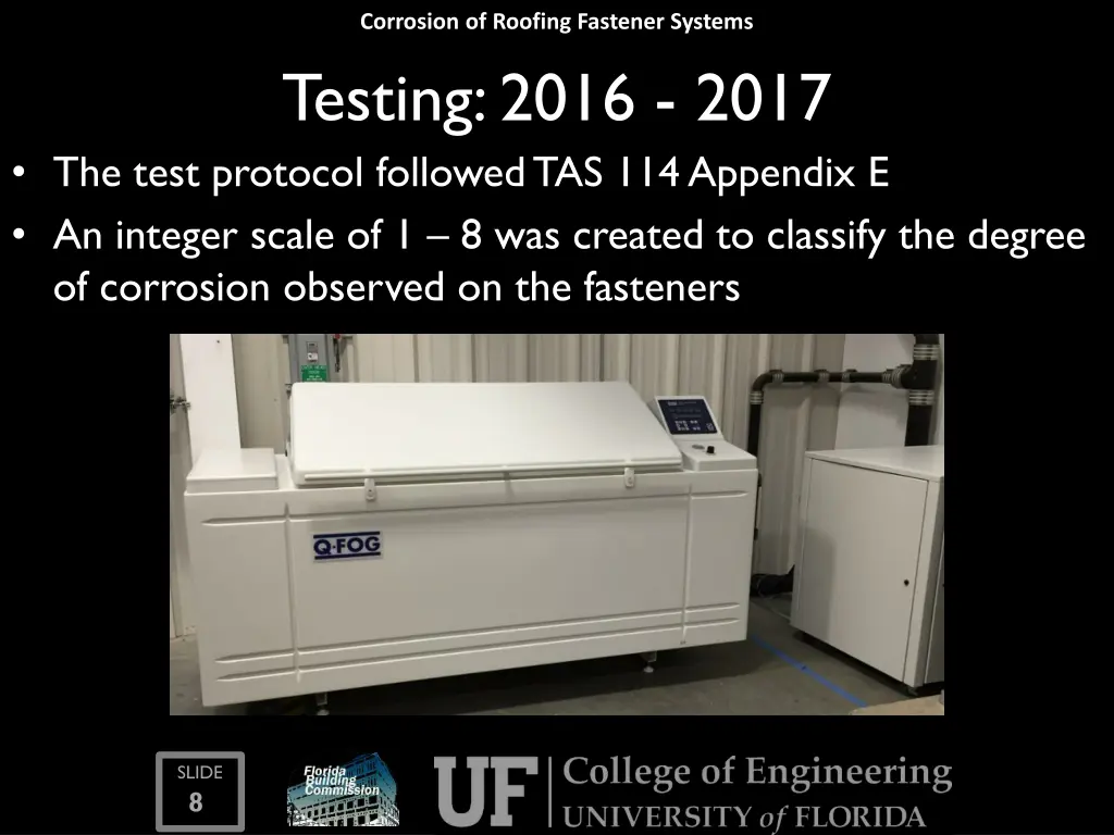 corrosion of roofing fastener systems testing