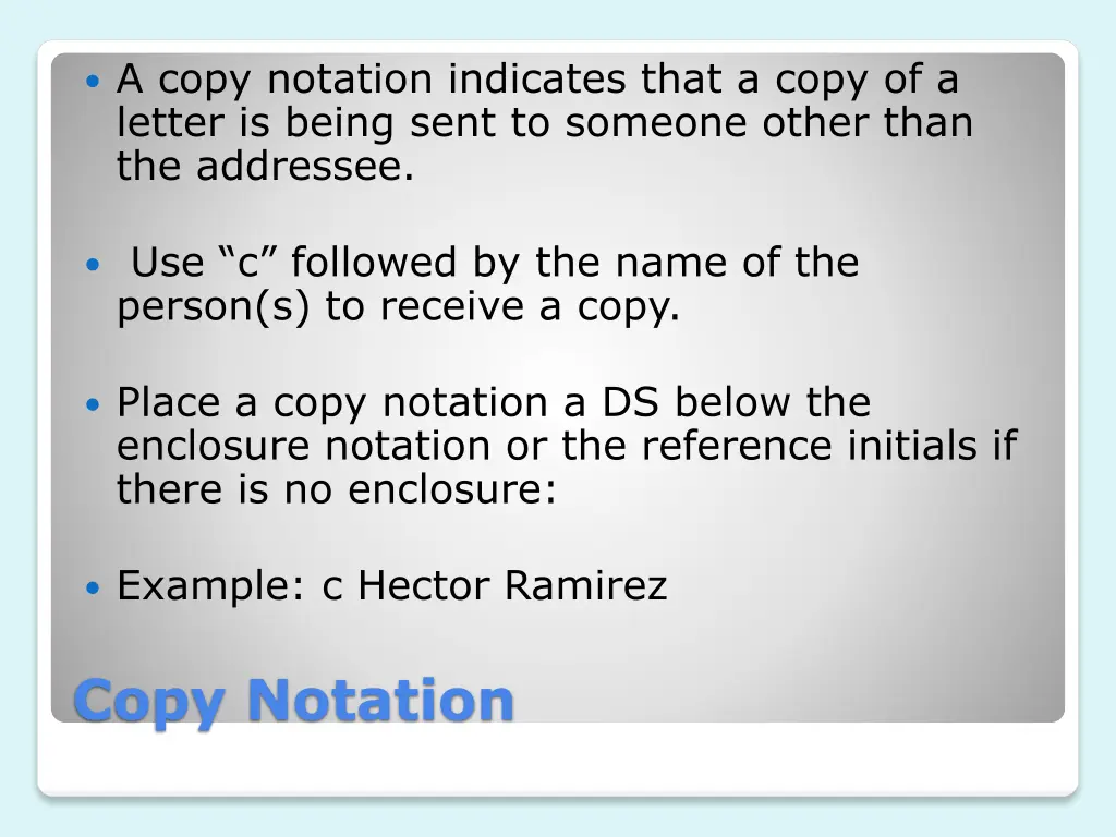a copy notation indicates that a copy of a letter