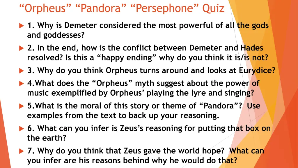 orpheus pandora persephone quiz