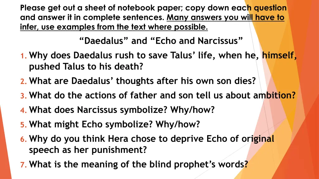 please get out a sheet of notebook paper copy 2